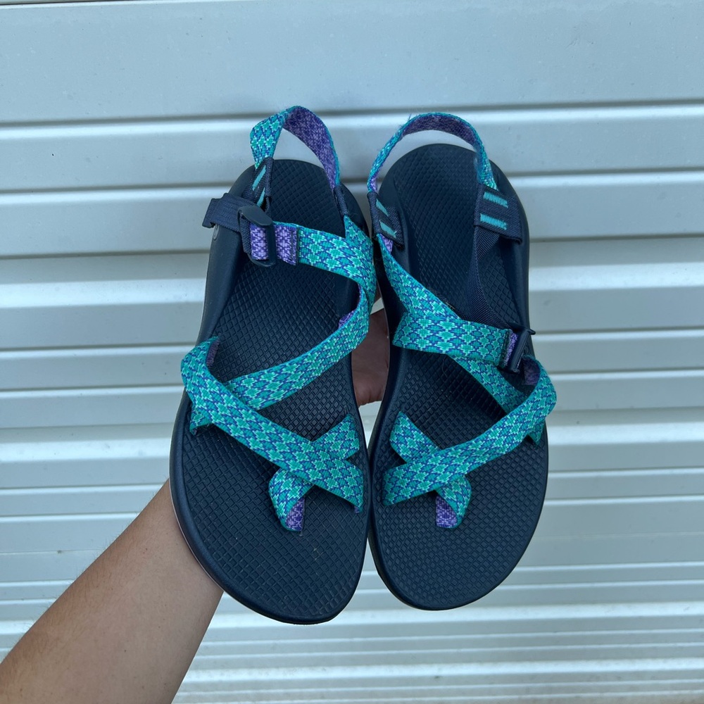 CHACO Sport Sandals Z2 Purple & Green Ankle Strap Water Hiking Womens Size 11